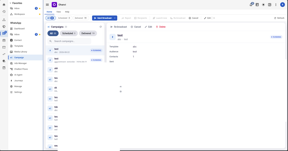 Campaign reporting with delivered, read and replied counts per send