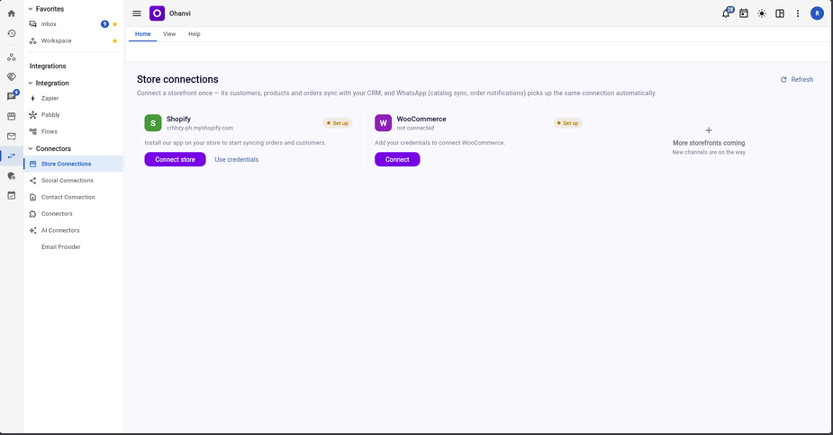 Shopify connected inside Ohanvi